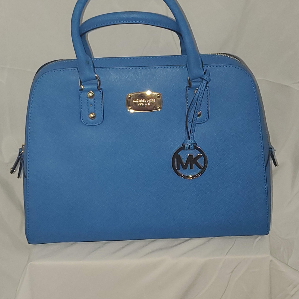 Michael Kors Saffiano Heritge Blue Lg Satchel Bag